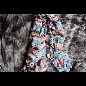 Teal, orange, and cream scarf